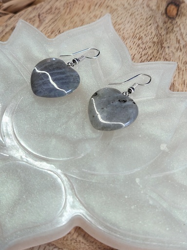 Boucle d'oreille forme coeur Labradorite